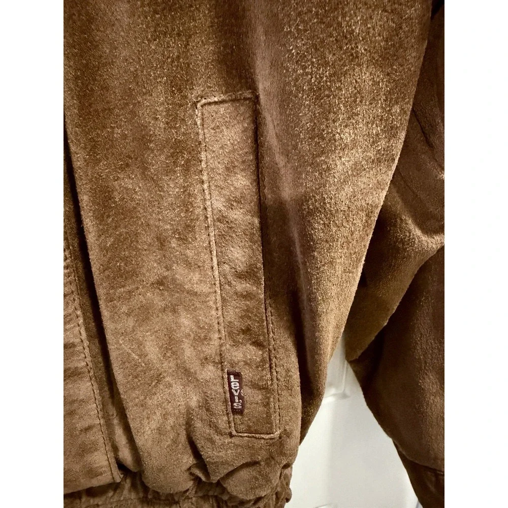 Levis Bomber Suede Leather Jacket Mens L 42 Brown Western Wear Lined 90s Vintage